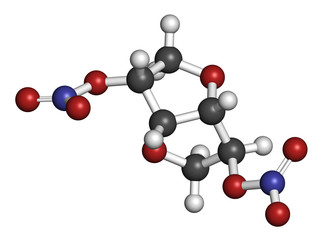Isosorbide dinitrate (ISDN) vasodilator drug molecule. 