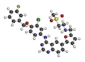 Lapatinib cancer drug molecule. Dual tyrosine kinase inhibitor.