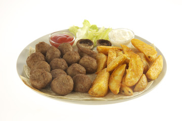 Meatball and fries isolated