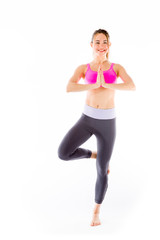 model isolated on plain background yoga relaxing