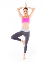 model isolated on plain background yoga relaxing