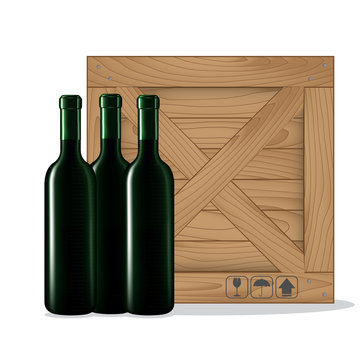 Bottles of wine  and Wooden box