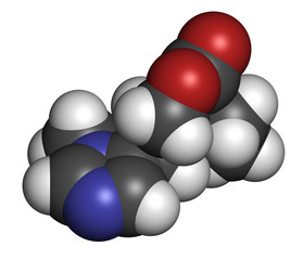 Pilocarpine alkaloid drug molecule. 