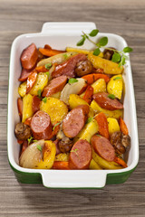 Homemade Roasted Sausages and vegetables