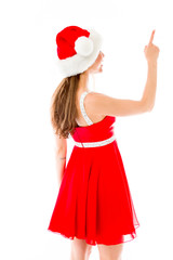 model isolated on plain background back pointing