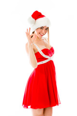 model isolated on plain background hand gesture ok sign