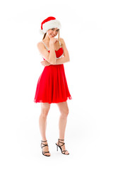 model isolated on plain background thinking