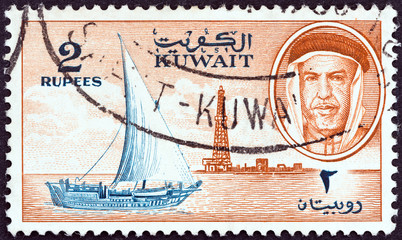 Sheikh Abdullah, dhow and oil derrick (Kuwait 1959)