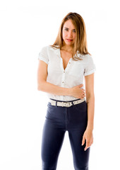 Fototapeta premium model isolated on plain background upset angry worried
