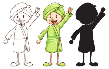 A sketch of a girl after taking a bath in three colours