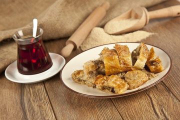 Turkish style meat stuffed filo dough borek served kol boregi