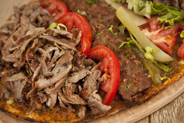 Doner Adana Kebab with Lahmacun - Turkish pizza pide