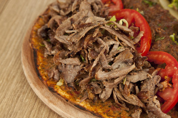Doner Adana Kebab with Lahmacun - Turkish pizza pide
