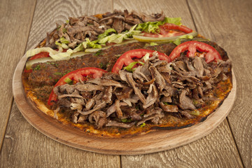 Doner Adana Kebab with Lahmacun - Turkish pizza pide