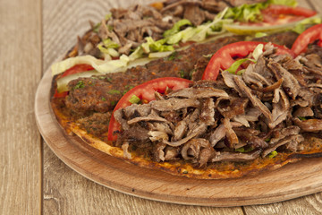 Doner Adana Kebab with Lahmacun - Turkish pizza pide