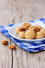 Sweet almond cookies in plate, traditional italian biscuit