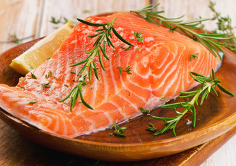 Fresh  salmon fillet on  cutting board
