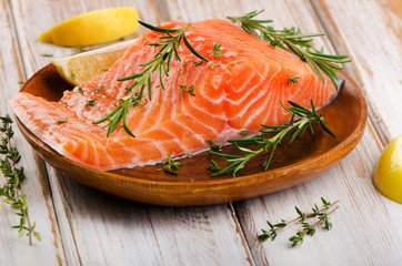 Fresh  salmon fillet on a cutting board
