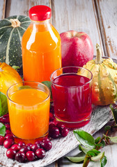 fresh Juices, fruits  and vegetables - autumn still life.