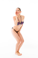 Fototapeta premium model isolated on plain background calling shouting