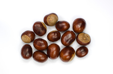 Sweet chestnuts collection on white