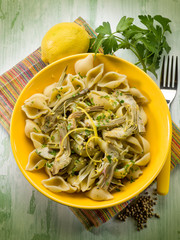 pasta with artichoke lemon peel and cilantro