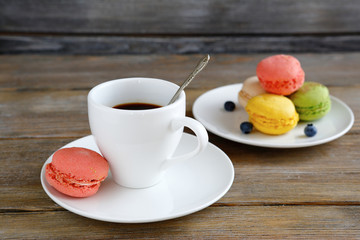 strong coffee and colored macaroon