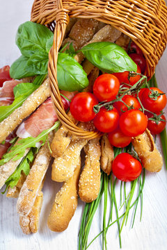 Parma ham prosciutto with grissini bread sticks