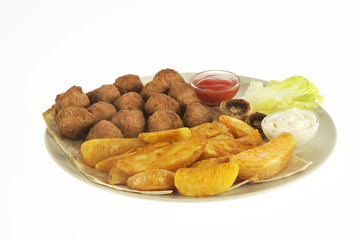 Meatball and fries isolated