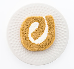 Jam roll cake isolated on white background