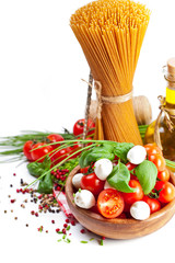 Mozzarella cheese with cherry tomatoes and basil