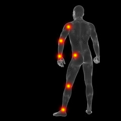 3D wireframe anatomy with pain