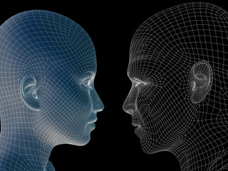 Conceptual wireframe mesh man woman face
