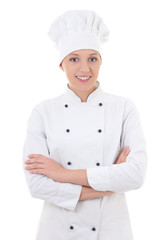 young woman chef  isolated on white