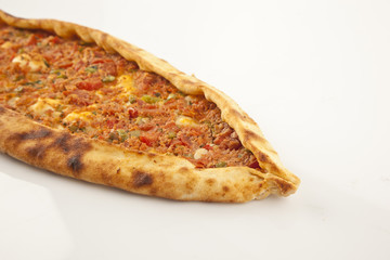Turkish traditional beef Pide isolated