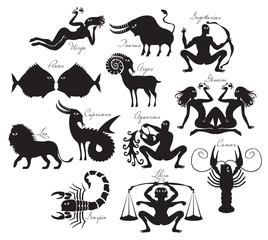 vector set of zodiac signs in the ancient style