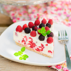 A Piece of No-bake Raspberry Cheesecake