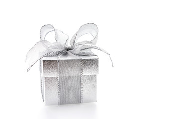 Silver gift box isolated on white background