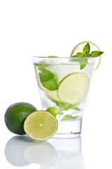 drink with ice mint and lime. Isolated on white background