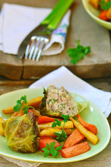 baked pudding from a Savoy cabbage with meat