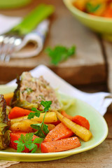 baked pudding from a Savoy cabbage with meat