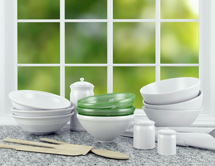 White ceramic kitchenware.