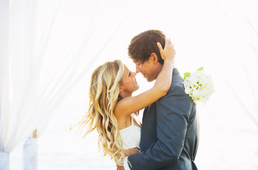 Wedding, Bride and Groom Just Married in Love