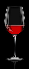 Rotweinglas hochglanz auf schwarzen Hintergrund, freigestellt