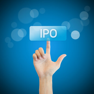 IPO. hand man pressing ipo button.