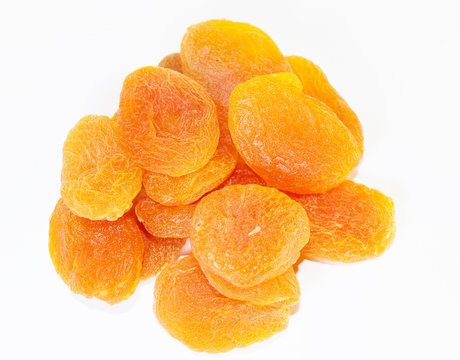 Dried apricots are on a white background