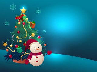 christmas tree and snow man
