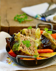 baked pudding from a Savoy cabbage with meat