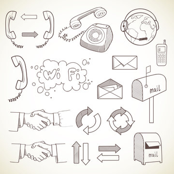Set of communication icons, isolated on light background.