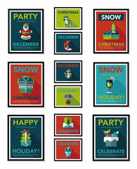 Christmas poster banner design flat background set, eps10